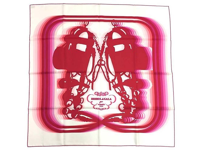 Lenço de seda rosa e branco Hermès