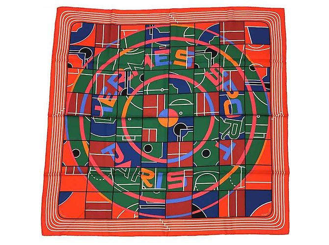 Foulard Hermès Carre 90 in seta rosso multicolore