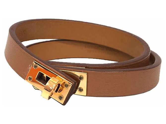 Pulseira Charm Mini Kelly Double Tour Hermès Rosa Camelo