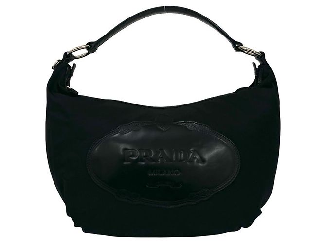 Bolsa Tote de Nylon e Couro Preto Prada