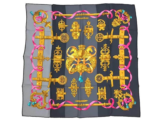 Hermès Hermes Gray Silk Scarf Brown