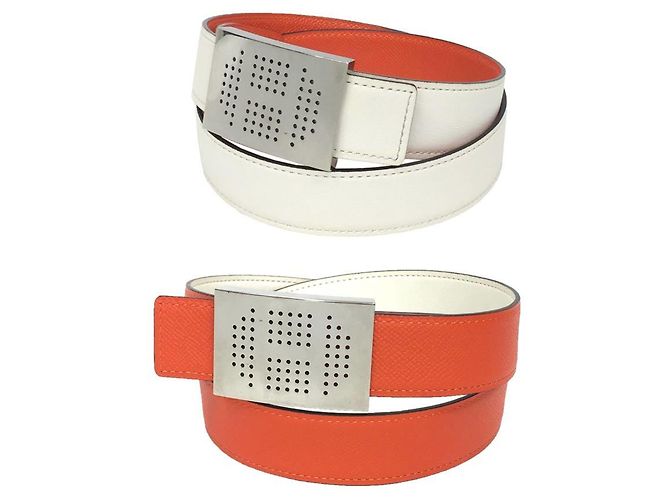 Cinturón reversible para hombre Hermès Blanco Naranja