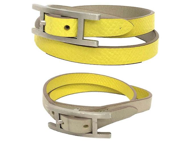 Pulseira de couro charm Behapi Double Tour da Hermès Cru Amarelo 
