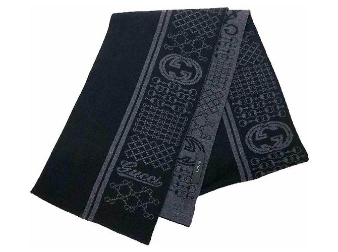 Stola in lana Gucci nera e grigia Marrone Nero