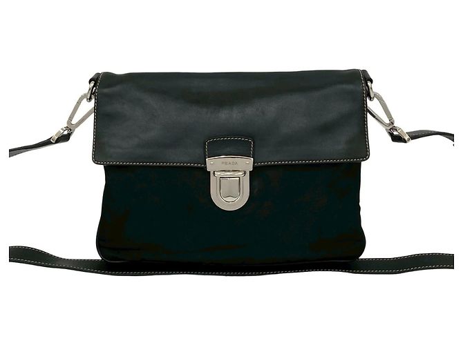 Sac à bandoulière en cuir et nylon Tessuto avec logo triangle Prada Noir