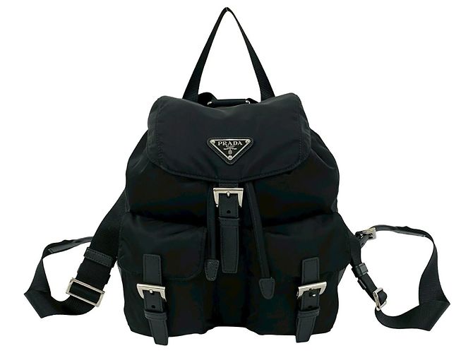 Saffiano Prada Triangle Logo Nylon and Leather Backpack Black