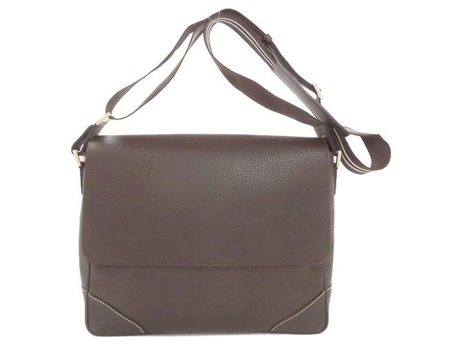 Alfred Dunhill Dunhill Logo Schultertasche aus dunkelbraunem Leder