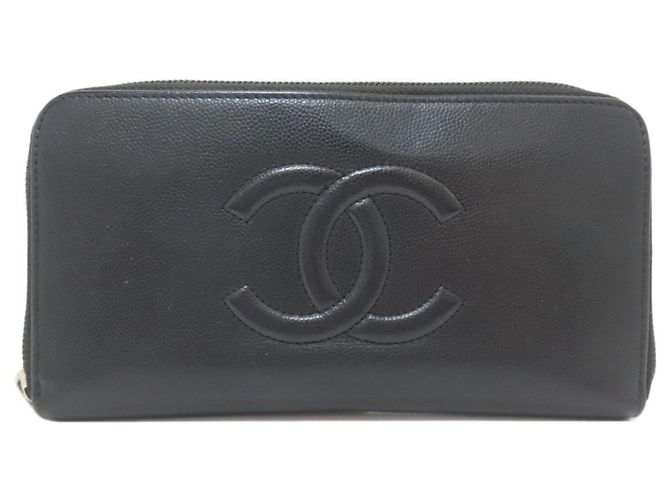 Cartera larga de piel de ternera granulada Chanel Negro