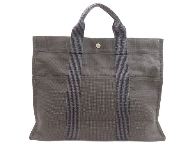 Bolsa Hermès Herline MM em lona cinza Marrom