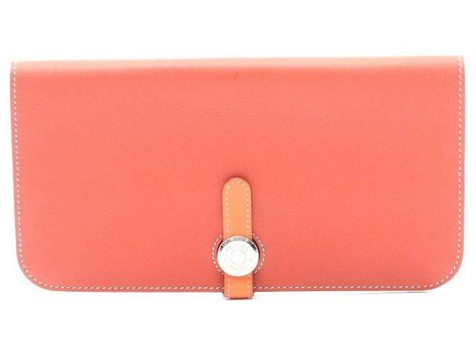 Hermès Cartera bifold larga Dogon de cuero Hermes Roja