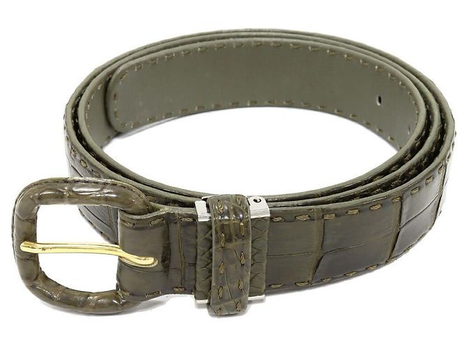 Autre Marque Krokodilledergürtel Takeo Nishida Grün Khaki