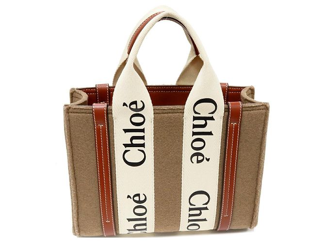 Chloé Bolsa Woody Small 2way em feltro/couro/canvas da Chloe Marrom Cru