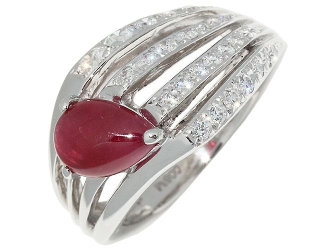 Autre Marque Pt900 Ruby Diamond Ring Red