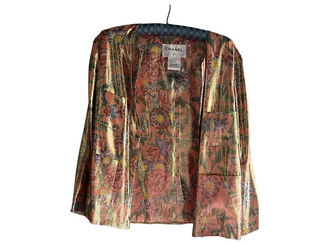 Jaqueta floral dourada Chanel Rosa Multicor Dourado
