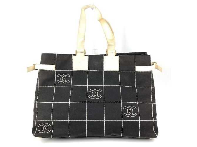 Chanel Bicolor CC Coco Mark Logo Tote Bag Black White