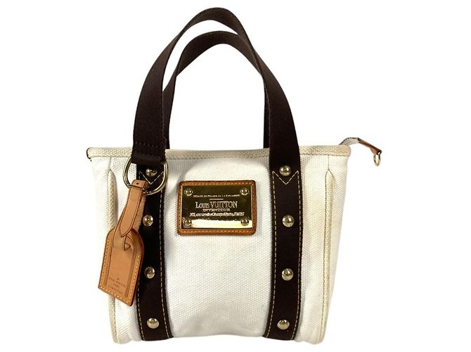 Borsa Tote Louis Vuitton Antigua Cabas PM Marrone Bianco