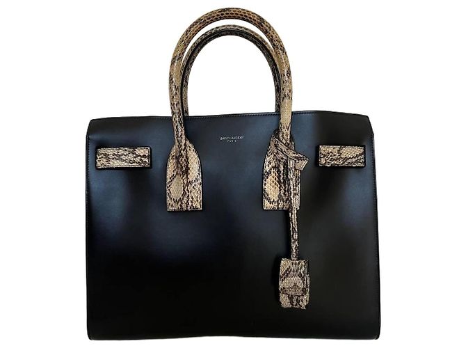 Saint Laurent sac de jour in black leather and rock python Nero