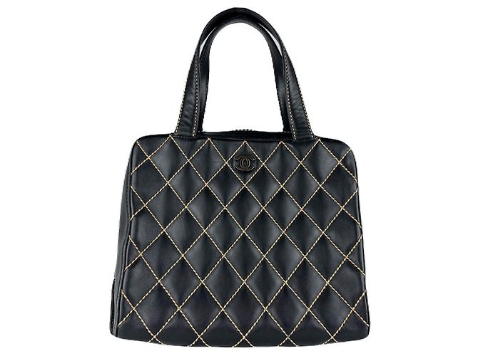 Bolsa de couro preta Chanel Preto