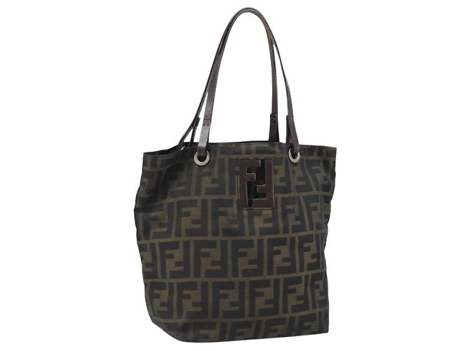FENDI Zucca Canvas Handtasche Schwarz Braun Auth ep13621