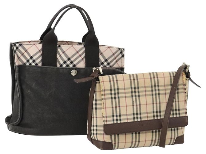 Borsa a mano Burberry Nova Check Blue Label 2 pezzi beige Auth bs32603
