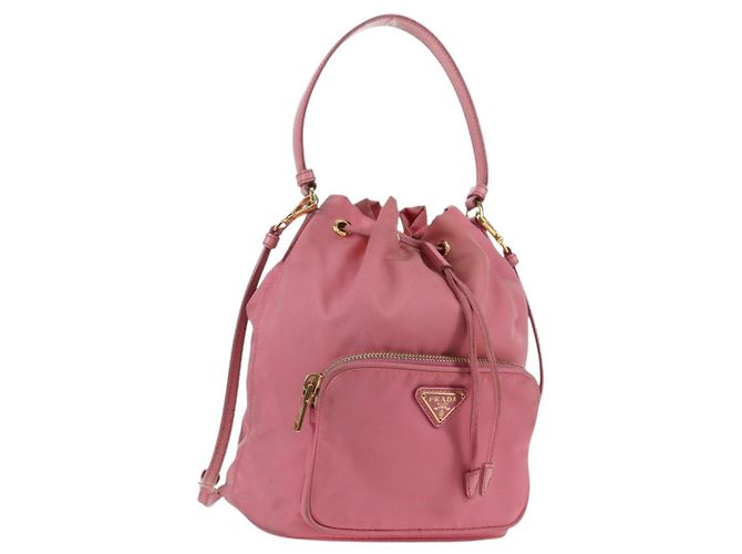 PRADA Handtasche Nylon 2-Wege Rosa Gold Auth 173303A Pink Golden