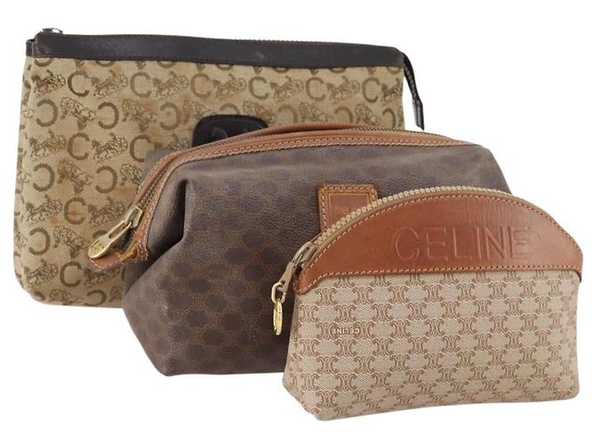 Céline Celine Macadam Canvas C Macadam Tasche PVC 3 Set Beige Braun Auth fm5234
