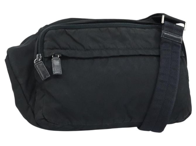 PRADA Shoulder Bag Nylon Black Silver Auth ka2860 Silvery