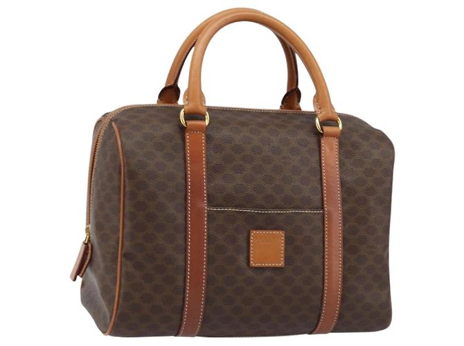 Céline Bolsa Boston em lona Macadam CELINE em couro PVC marrom e dourado Auth ki6547