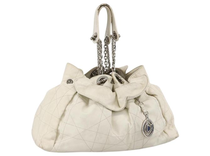 Borsa a spalla Canage Chain Christian Dior in pelle di agnello bianca e argento Auth 169703 Bianco