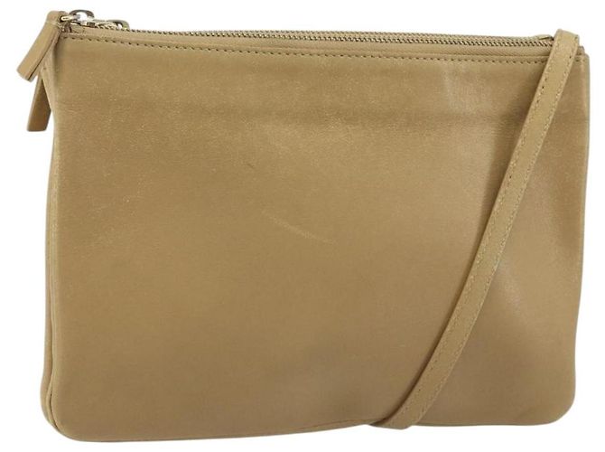 Céline Borsa a Spalla CELINE Trio in Pelle Beige Oro Auth BA10653 D'oro