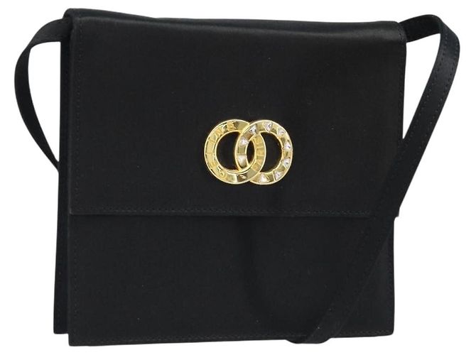 Céline Borsa a Spalla Circle CELINE Satin Nero Oro Auth 172397V D'oro