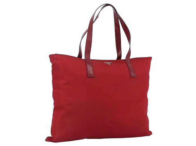 PRADA Tote Tasche Nylon Rot Silber Auth gh1824