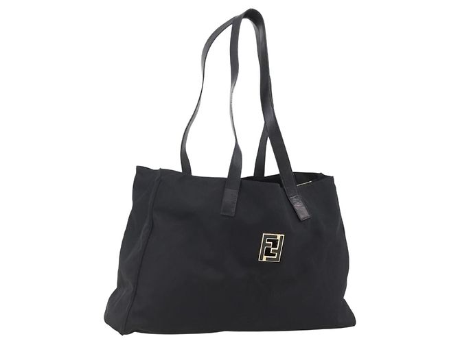 Borsa Tote FENDI in nylon nero e oro Auth th6603 D'oro