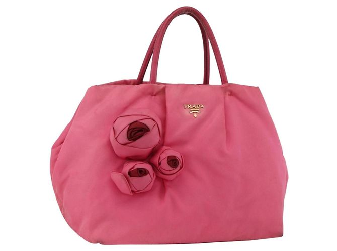 PRADA Sac à main en nylon rose doré Auth ka2885
