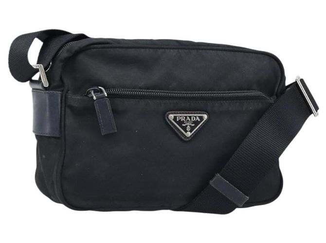Sac à épaule PRADA en nylon noir argent Auth BA10971 Argenté