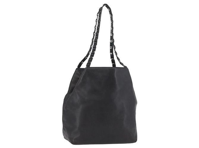 Borsa a spalla Vala Chain in pelle nera e argento di Salvatore Ferragamo Auth BA11227 Nero