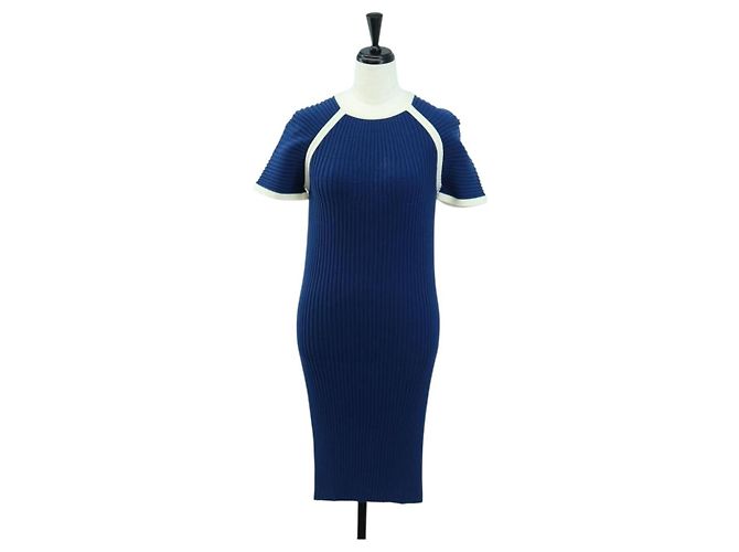 CHANEL Rippstrickkleid Cupra Blau CC Auth 158555M