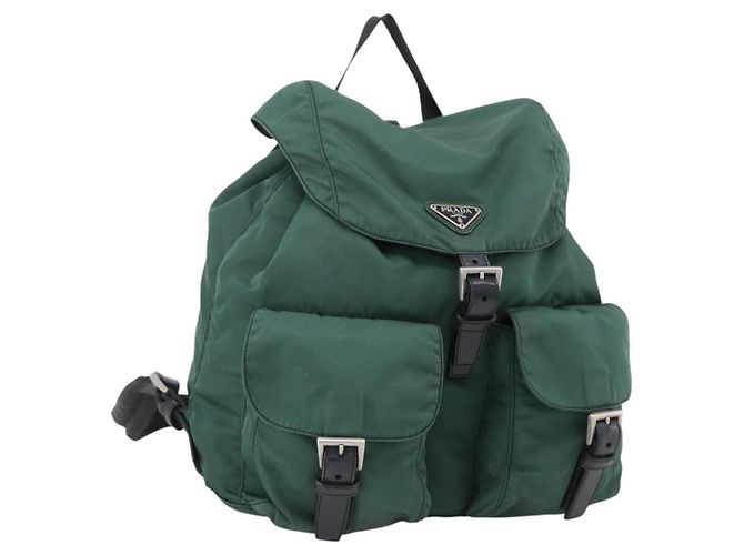 PRADA Backpack Nylon Green Silver Auth 172160 Silvery