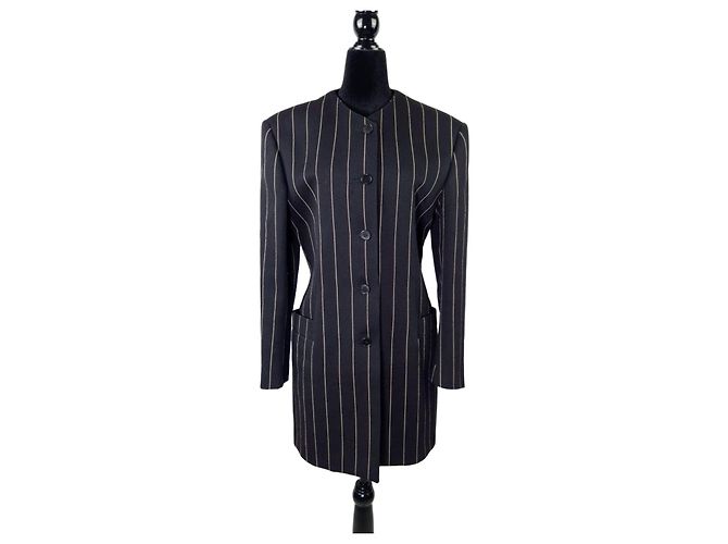 Gianni Versace giacca lunga gessata anni 80 Nero