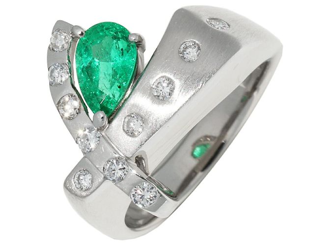 Autre Marque Anel de diamante com esmeralda Pt900 Verde