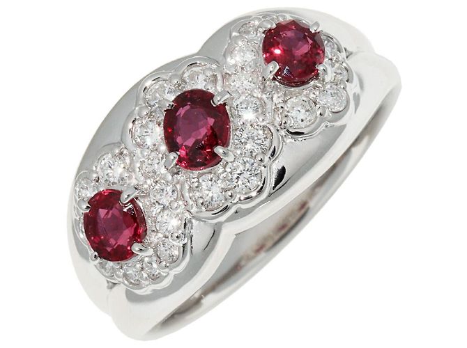 Autre Marque Pt900 Ruby Diamond Ring Red
