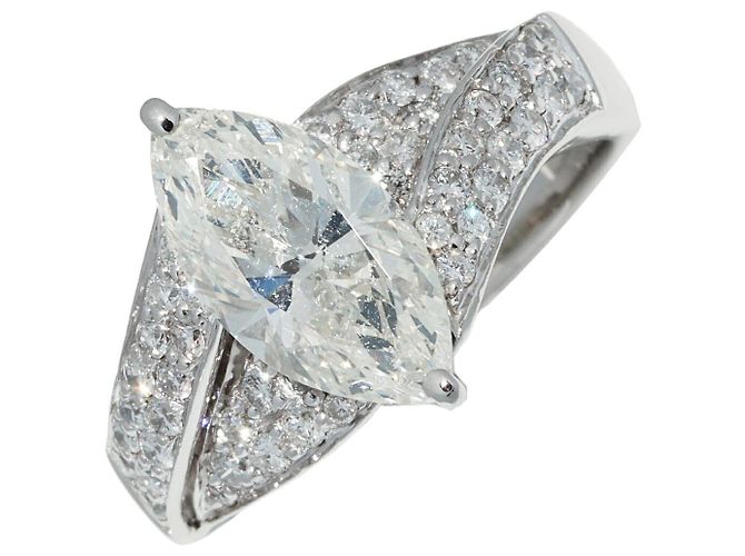 Autre Marque Pt900 Marquise-Schliff Diamantring Silber
