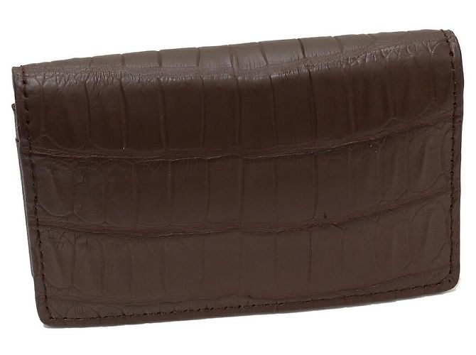 Autre Marque Matte Crocodile Card Case Brown