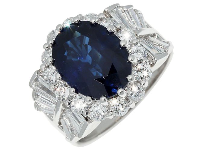 Autre Marque Anello in Zaffiro e Diamante Pt900 Blu