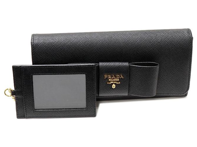 Prada Saffiano Fiocco Calf 2way Long Wallet 1MH132 Black