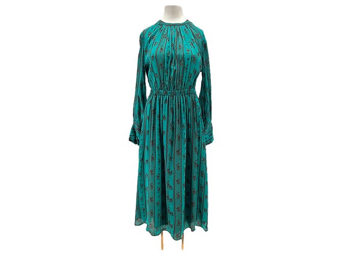 Antik Batik Langes blaues bedrucktes Kleid