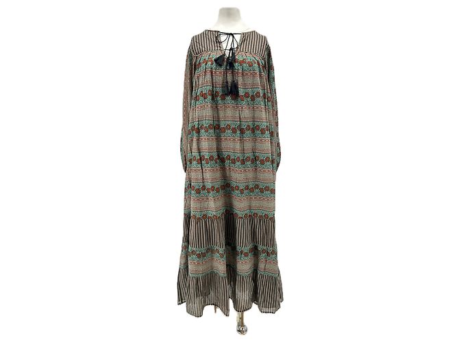 Antik Batik Vestido largo estampado en algodón Verde