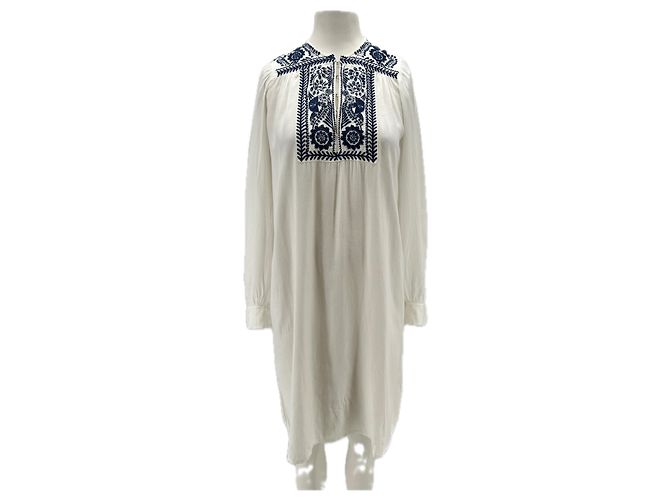 Antik Batik Robe blanche et col brodé marine White