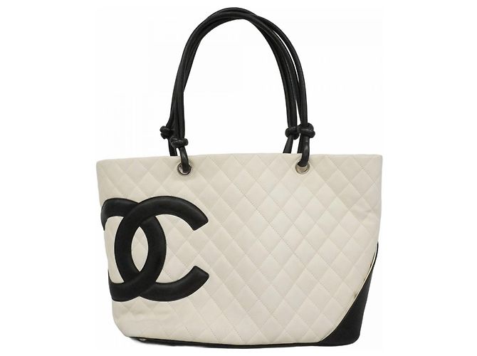 Chanel Cambon Lammleder Tote Bag Schwarz Weiß