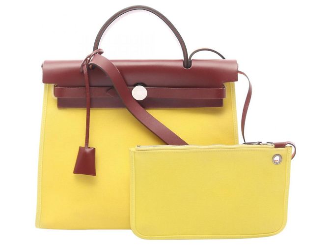 Hermès Herbag Zip PM Handtasche Golden Bordeaux Gelb